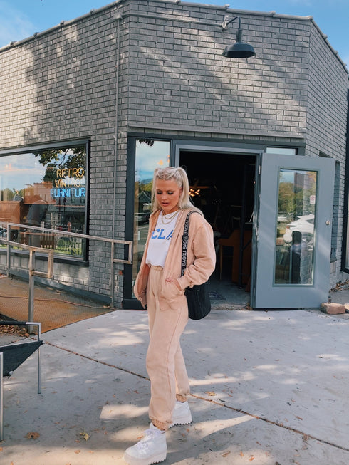 Wake Up Late Hoodie// Tan